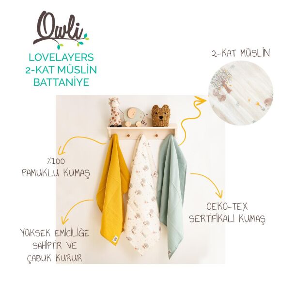 Owli LoveLayers 2 Kat 3'lü Müslin Set Forest 70x70 Cm - 2