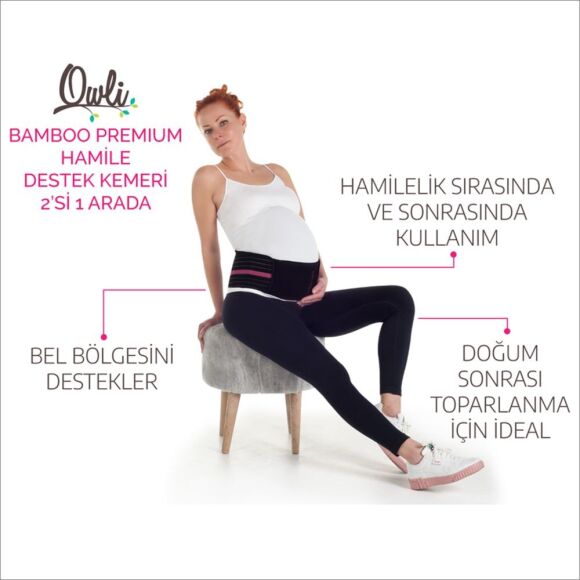 Owli Bamboo Premium Hamile Destek Kemeri 2'si 1 Arada Siyah - 2