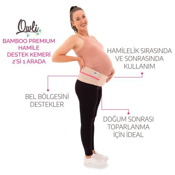Owli Bamboo Premium Hamile Destek Kemeri 2'si 1 Arada Ten - 2