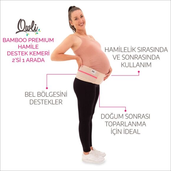 Owli Bamboo Premium Hamile Destek Kemeri 2'si 1 Arada Ten - 2