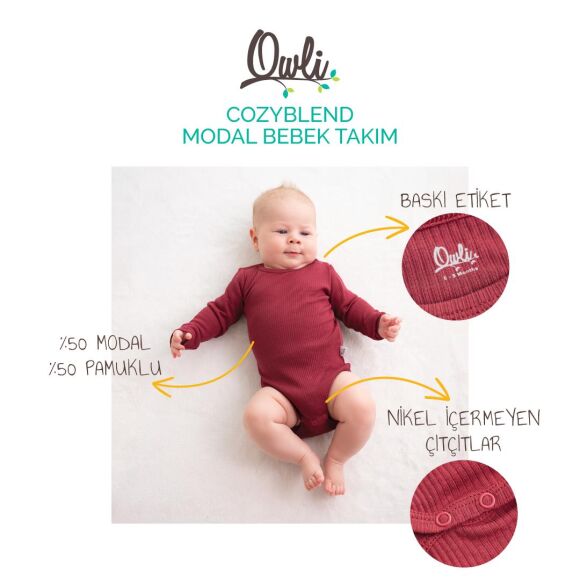 Owli CozyBlend Modal Bebek Takım Bordo - 2