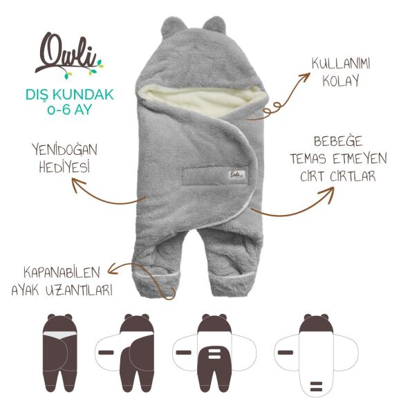 Owli Dış Kundak 0-6 Ay Açık Gri - 2