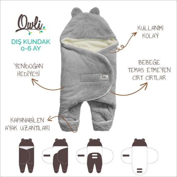 Owli Dış Kundak 0-6 Ay Açık Gri - 2