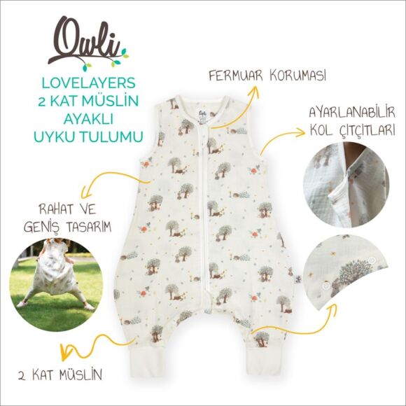 Owli LoveLayers 2 Kat Müslin Ayaklı Uyku Tulumu Forest - 2