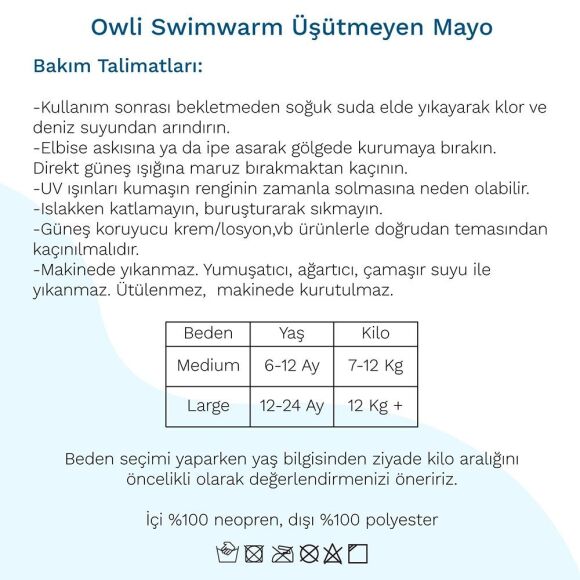 Owli Swimwarm Üşütmeyen Bebek Mayosu Mavi - 9