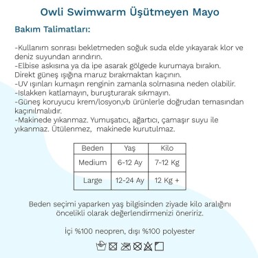 Owli Swimwarm Üşütmeyen Bebek Mayosu Mavi - 9