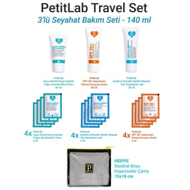 PetitLab Travel Set 3'lü Tüp + 12 Şase Seyahat Bakım Seti *Organizatör Çanta Hediyeli - PetitLab