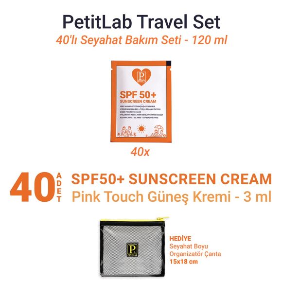 PetitLab Travel Set 40'lı Şase SPF50+ Güneş Kremi *Organizatör Çanta Hediyeli - 1