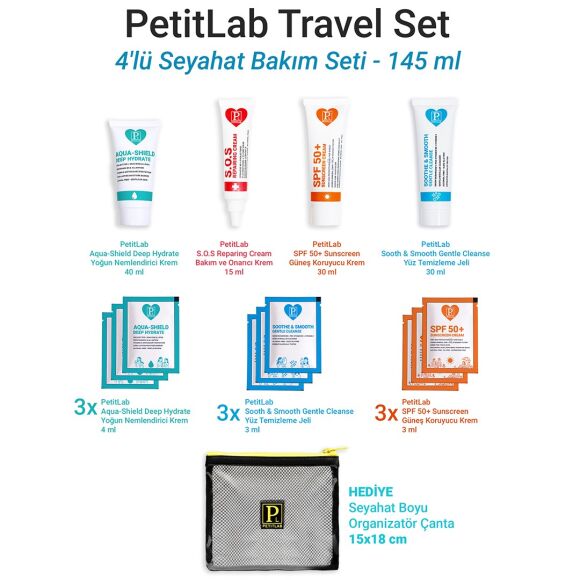 PetitLab Travel Set 4'lü Tüp + 9 Şase Seyahat Bakım Seti *Organizatör Çanta Hediyeli - 1