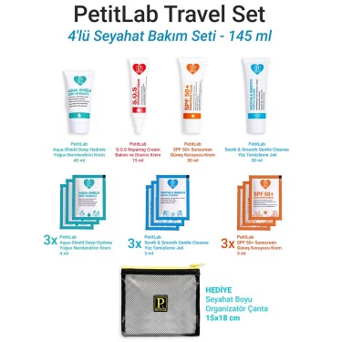 PetitLab Travel Set 4'lü Tüp + 9 Şase Seyahat Bakım Seti *Organizatör Çanta Hediyeli - PetitLab
